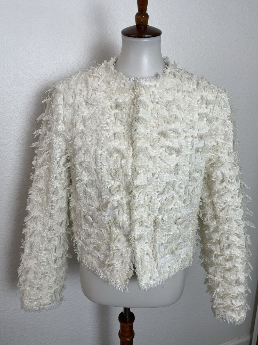 H&M Jacket Textured Frayed Trim Coquette Ethereal Indie Boho Chic NWOT